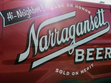 Close-up of Narragansett Beer truck at Summer Nights 5K.